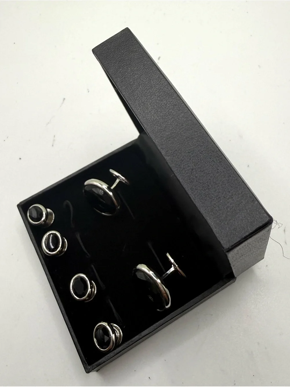 Men's Black Onyx Silver Cufflinks and Shirt Stud Set